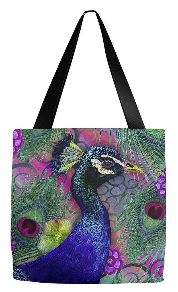 Peacock Colorful Floral Tote Bag - Nemali Dreams - Tote Bag - Fusion Idol Arts - New Mexico Artist Christopher Beikmann