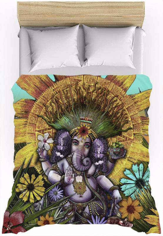 Floral Hindu - Mayan Ganesh Duvet Cover - Ganesha Maya - Duvet Cover - Fusion Idol Arts - New Mexico Artist Christopher Beikmann