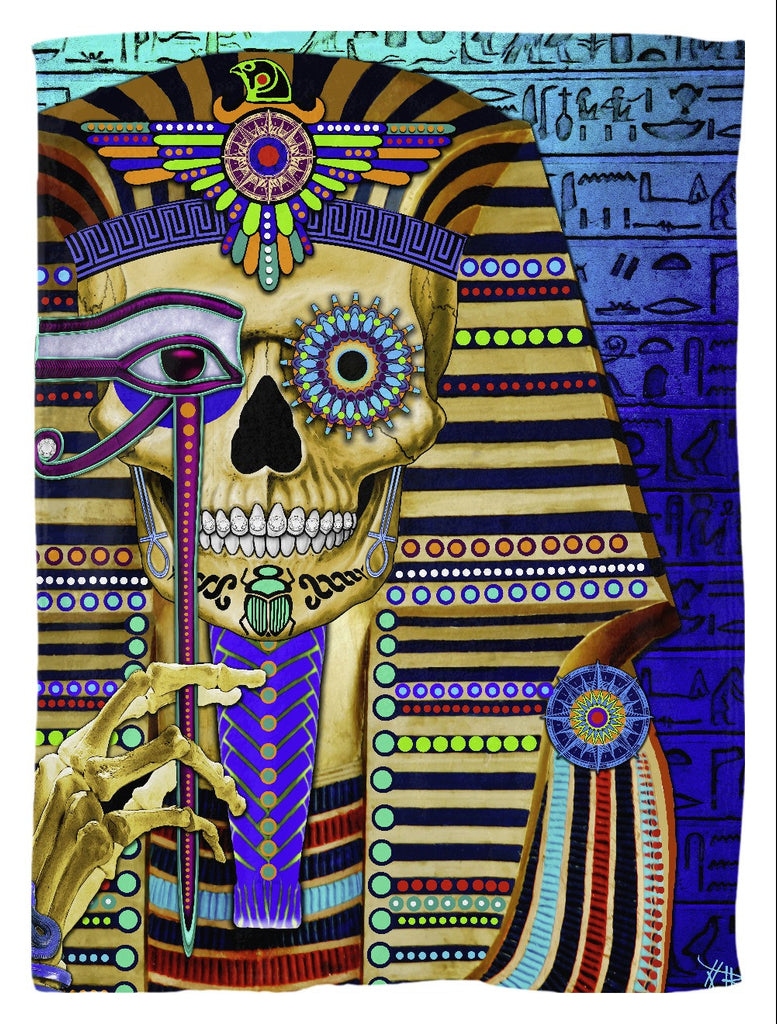 Egyptian Day of the Dead Fleece Blanket - Funky Bone Pharaoh - Fleece Blanket - Fusion Idol Arts - New Mexico Artist Christopher Beikmann