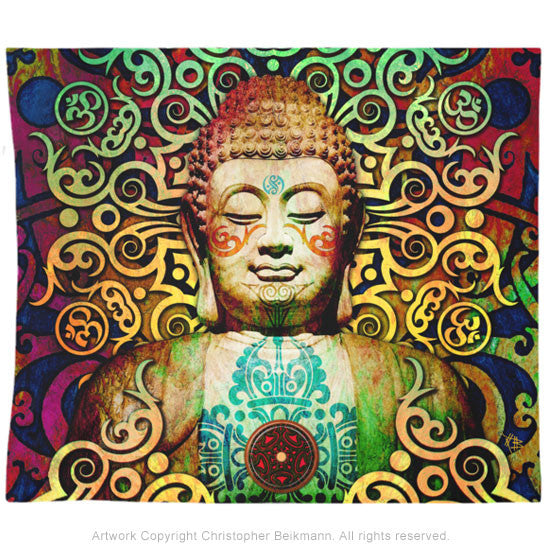 Tribal Buddha Tapestry - Heart of Transcendence - Tapestry - Fusion Idol Arts - New Mexico Artist Christopher Beikmann