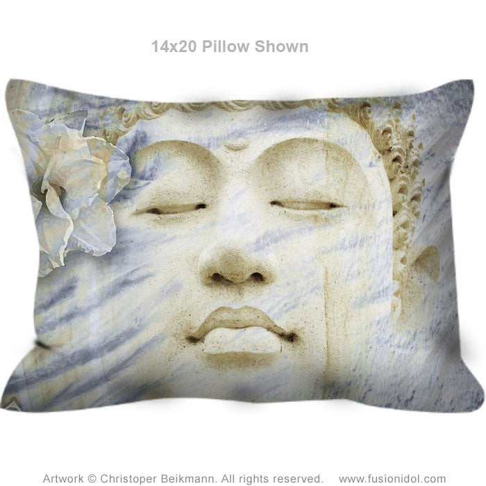 Buddha Throw Pillow - Blue and Tan Zen Accent Pillow - Inner Infinity - Throw Pillow - Fusion Idol Arts - New Mexico Artist Christopher Beikmann