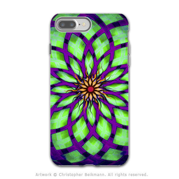 Lime Green Lotus Flower - Artistic iPhone 7 PLUS - 7s PLUS Tough Case - Dual Layer Protection - Lime Kalotuscope - iPhone 7 Plus Tough Case - Fusion Idol Arts - New Mexico Artist Christopher Beikmann