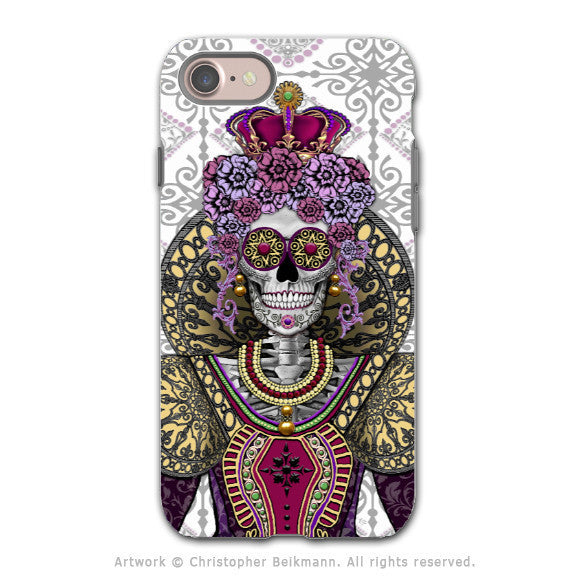 Mary Queen of Skulls - Sugar Skull iPhone 8 Tough Case - Dual Layer Protection - Day of the Dead Case - iPhone 8 Tough Case - Fusion Idol Arts - New Mexico Artist Christopher Beikmann