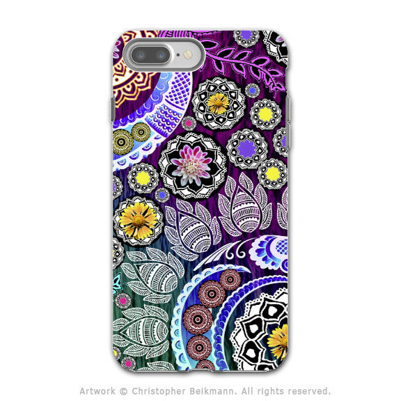 Purple Paisley Floral iPhone 7 PLUS - 7s PLUS Case - Dual Layer Protection - Artistic 7 Plus Case - Mehndi Garden - iPhone 7 Plus Tough Case - Fusion Idol Arts - New Mexico Artist Christopher Beikmann