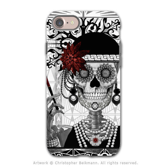 Flapper Girl Sugar Skull - Artistic iPhone 7 Tough Case - Dual Layer Protection - Mrs Gloria Vanderbone - iPhone 7 Tough Case - Fusion Idol Arts - New Mexico Artist Christopher Beikmann