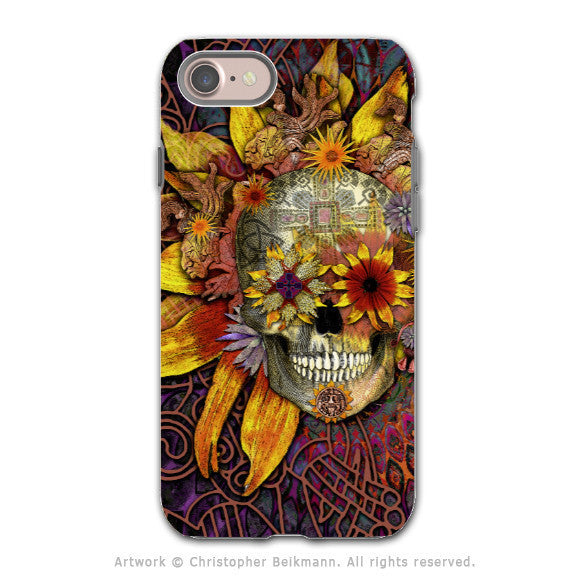 Sunflower Sugar Skull iPhone 8 Tough Case - Dia De Los Muertos Art - Origins Botaniskull - iPhone 8 Tough Case - Fusion Idol Arts - New Mexico Artist Christopher Beikmann