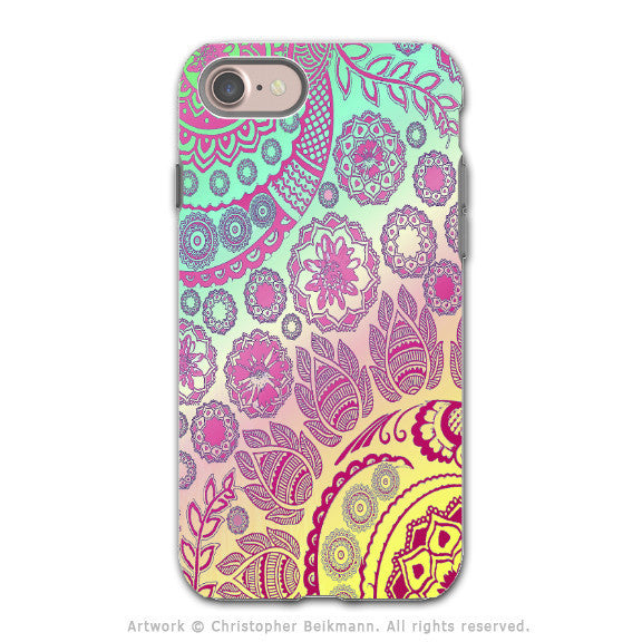 Pink Pastel Paisley - Artistic iPhone 8 Tough Case - Dual Layer Protection - Cotton Candy Mehndi - iPhone 8 Tough Case - Fusion Idol Arts - New Mexico Artist Christopher Beikmann