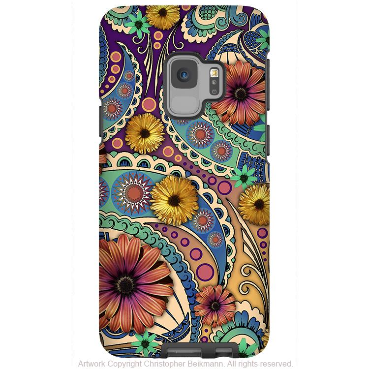 Petals and Paisley - Galaxy S9 / S9 Plus / Note 9 Tough Case - Dual Layer Protection for Samsung S9 - Colorful Paisley Daisy Case - Galaxy S9 / S9+ / Note 9 - Fusion Idol Arts - New Mexico Artist Christopher Beikmann