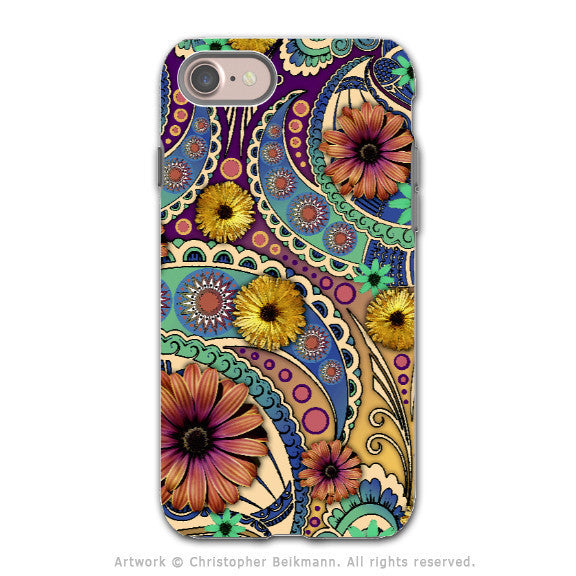 Colorful Paisley Daisy Art - Artistic iPhone 8 Tough Case - Dual Layer Protection - Petals and Paisley - iPhone 8 Tough Case - Fusion Idol Arts - New Mexico Artist Christopher Beikmann