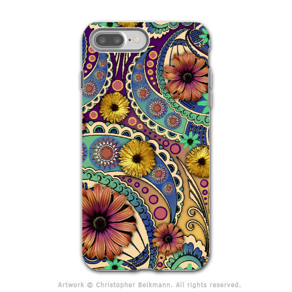 Colorful Paisley Daisy Art - Artistic iPhone 7 PLUS - 7s PLUS Tough Case - Dual Layer Protection - Petals and Paisley - iPhone 7 Plus Tough Case - Fusion Idol Arts - New Mexico Artist Christopher Beikmann