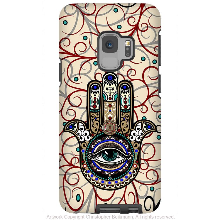 Sacred Defender Hamsa - Galaxy S9 / S9 Plus / Note 9 Tough Case - Dual Layer Protection for Samsung S9 - Evil Eye Protection Case - Galaxy S9 / S9+ / Note 9 - Fusion Idol Arts - New Mexico Artist Christopher Beikmann