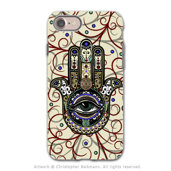 Hamsa Hand - Evil Eye Protector - Artistic iPhone 8 Tough Case - Dual Layer Protection - Sacred Defender Hamsa - iPhone 8 Tough Case - Fusion Idol Arts - New Mexico Artist Christopher Beikmann