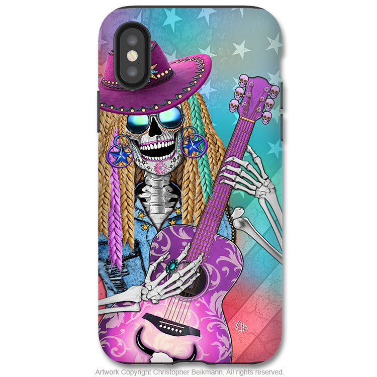 Scary Underwood - iPhone X / XS / XS Max / XR Tough Case - Dual Layer Protection for Apple iPhone 10 - Country Western Sugar Skull - iPhone X Tough Case - Fusion Idol Arts - New Mexico Artist Christopher Beikmann