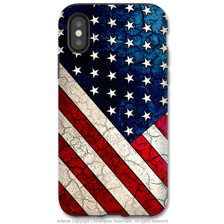 Stars and Stripes - iPhone X / XS / XS Max / XR Tough Case - Dual Layer Protection for Apple iPhone 10 - American Flag Case - iPhone X Tough Case - Fusion Idol Arts - New Mexico Artist Christopher Beikmann