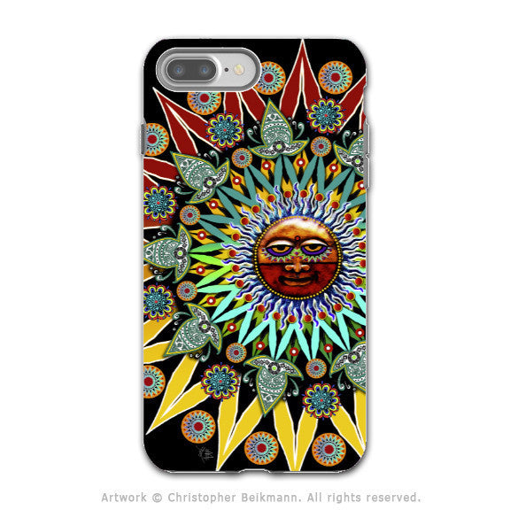 Tribal Aztec Sun - Artistic iPhone 7 PLUS - 7s PLUS Tough Case - Dual Layer Protection - Sun Shaman - iPhone 7 Plus Tough Case - Fusion Idol Arts - New Mexico Artist Christopher Beikmann