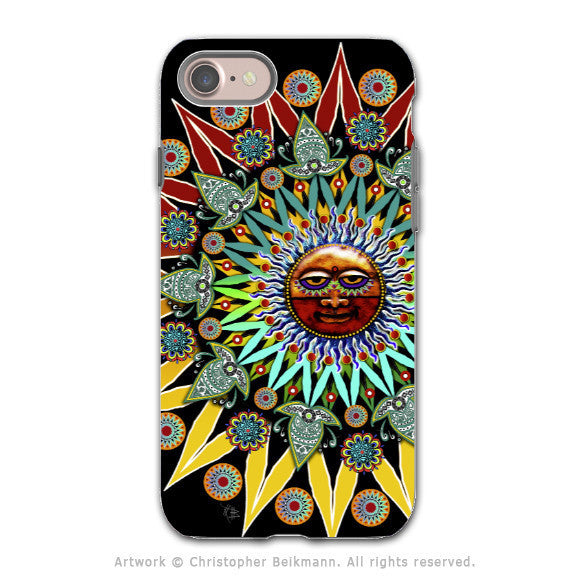 Tribal Aztec Sun - Artistic iPhone 7 Tough Case - Dual Layer Protection - Sun Shaman - iPhone 7 Tough Case - Fusion Idol Arts - New Mexico Artist Christopher Beikmann