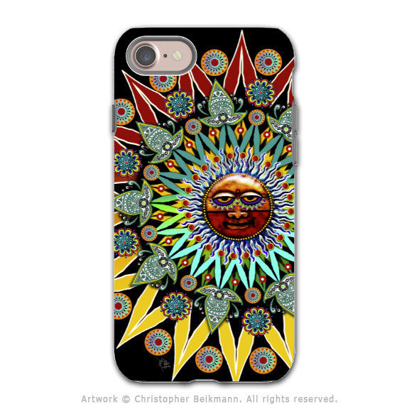 Tribal Aztec Sun - Artistic iPhone 8 Tough Case - Dual Layer Protection - Sun Shaman - iPhone 8 Tough Case - Fusion Idol Arts - New Mexico Artist Christopher Beikmann