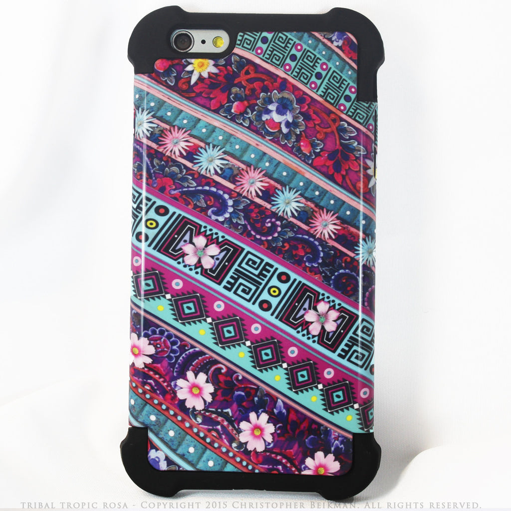 Pink Tribal Floral iPhone 6 Plus - 6s Plus Case - Tribal Tropic Rosa - Floral iPhone 6 Plus SUPER BUMPER Case - iPhone 6 6s Plus SUPER BUMPER Case - Fusion Idol Arts - New Mexico Artist Christopher Beikmann